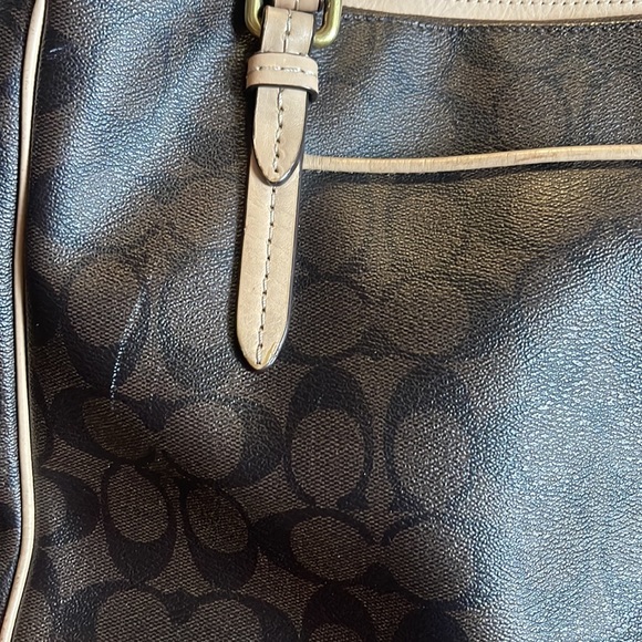 Coach Signature Peyton Double Zip Carryall Shoulder Bag Purse Brown - Picture 5 of 6